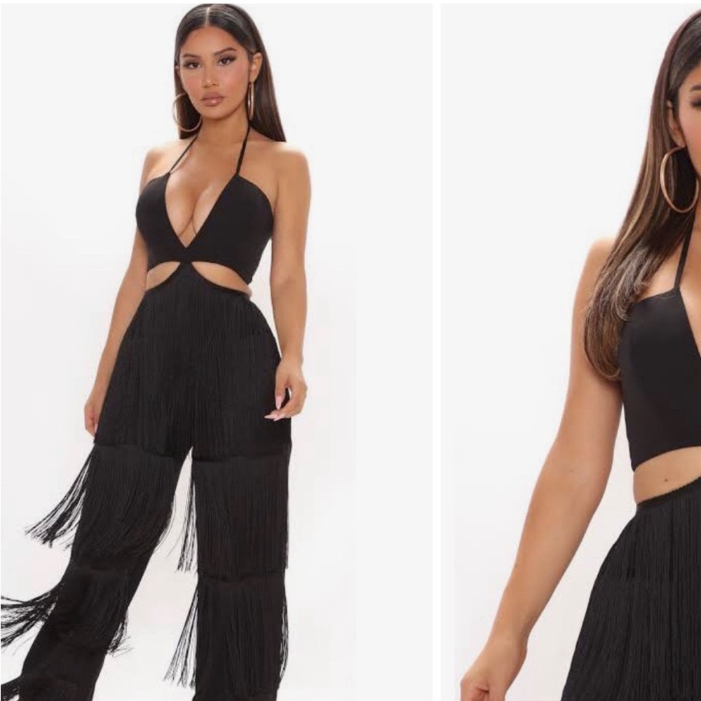 Forever Fringe Black Jumpsuit Fashion Nova - Size Large - Picture 3 of 3